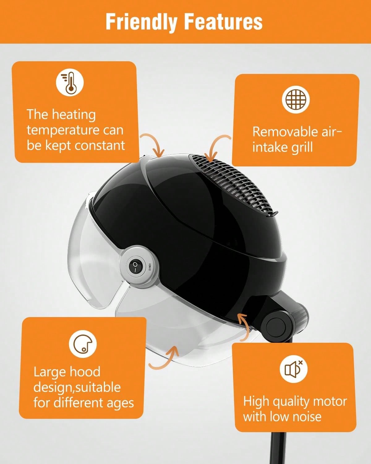 مجفف شعر أيوني بغطاء - 1875 وا - مراجعة Ionic Bonnet Hood Hair Dryer Stand وسعره