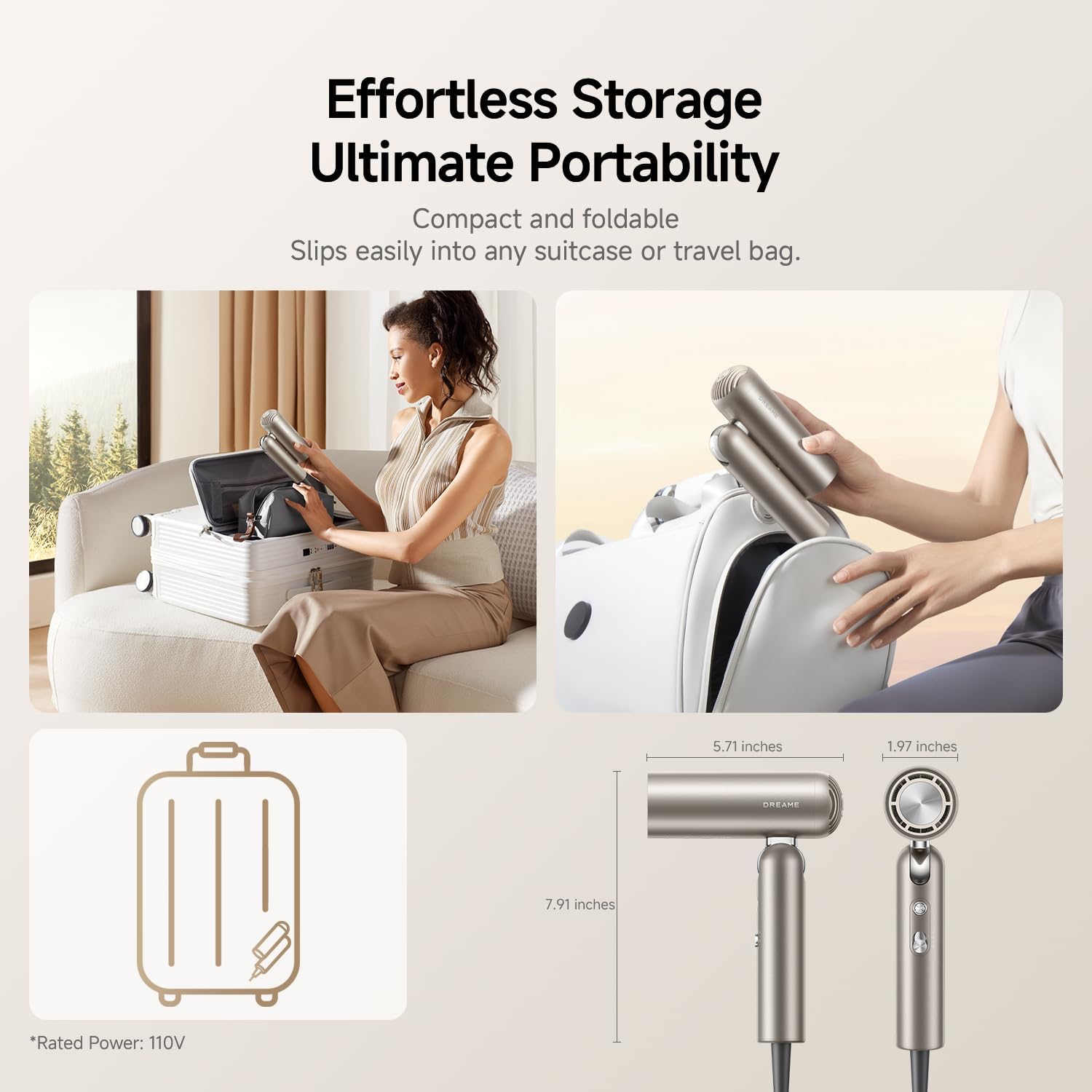 مجفف شعر دريم بوكت مُجدَّد 202 - مراجعة Foldable Travel Hair Dryer Brushless وسعره